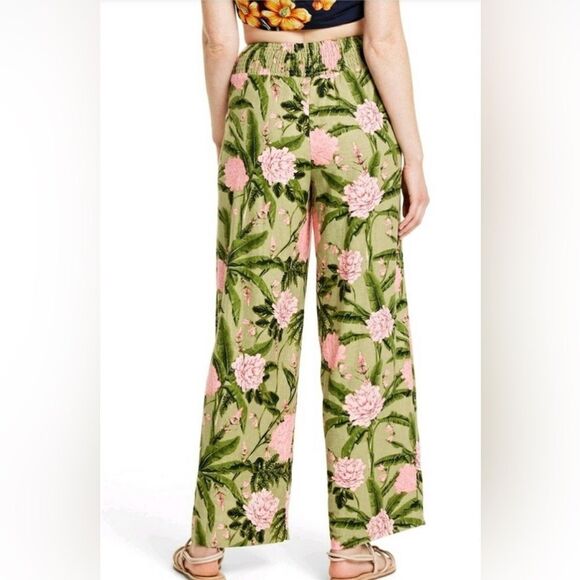 Agua Bendita Peony Floral Pants Size 1X NWT Green Pink - Picture 9 of 9